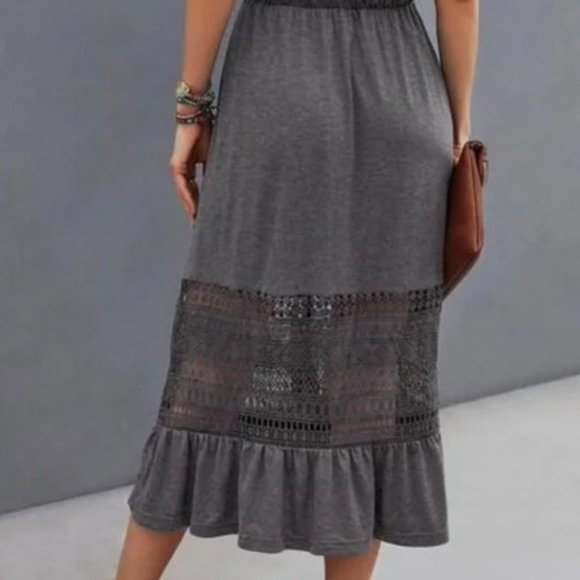 Gray Lace Buttons detail Ruffle Hem Cami Dress - Picture 5 of 6